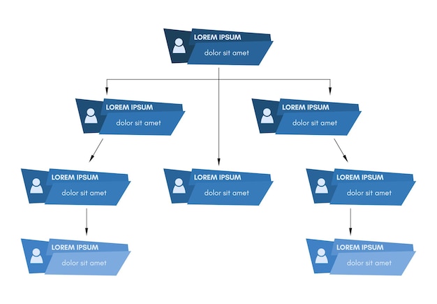 blue business structure concept, corporate organization chart scheme with people icons. vector illustration.
