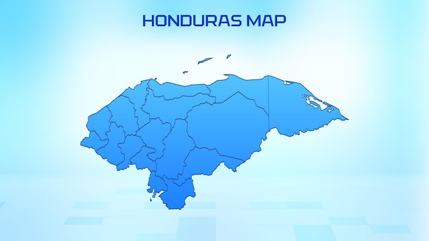 Blue detailed map of Honduras with States administrative divisions