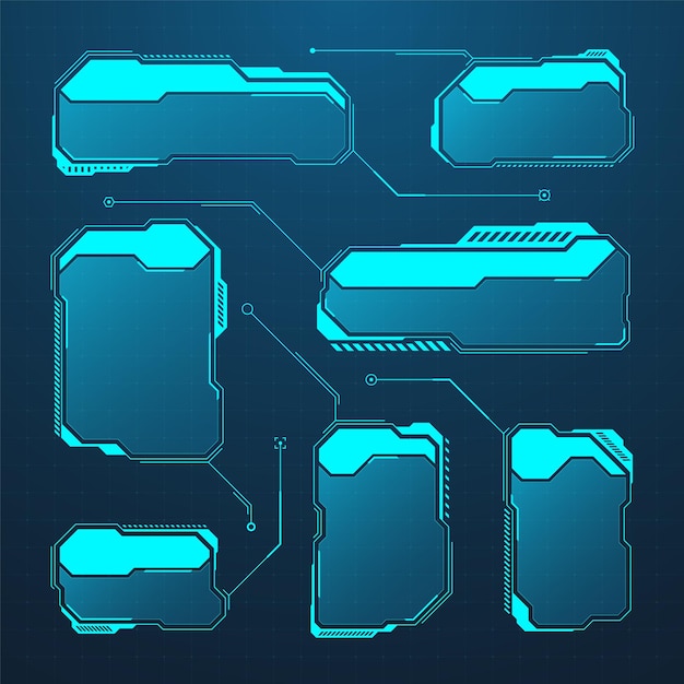 Blue futuristic hud or ui elements scifi user interface text boxes callouts warning message frames