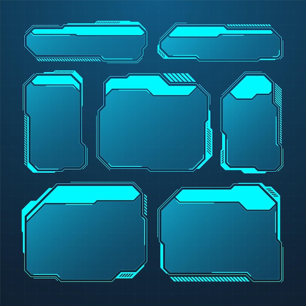 Blue futuristic hud or ui elements scifi user interface text boxes callouts warning message frames