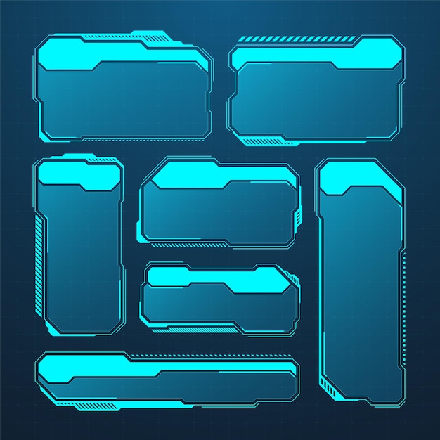 Blue futuristic hud or ui elements scifi user interface text boxes callouts warning message frames