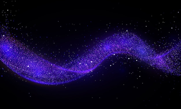 Blue glitter wave of comet trace. Star dust trail sparkling particles on transparent background.