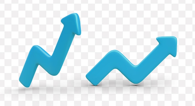 blue glossy 3d models of arrows in different positions with shadow