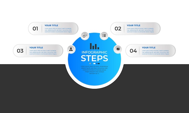 blue gradient infographic four steps and options in blue grey and white combination