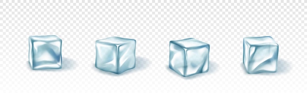 Blue ice cubes set Cold frozen fresh water in square shape Realistic crystal block pieces for cocktails refrigerator on transparent background 3d vector illustration