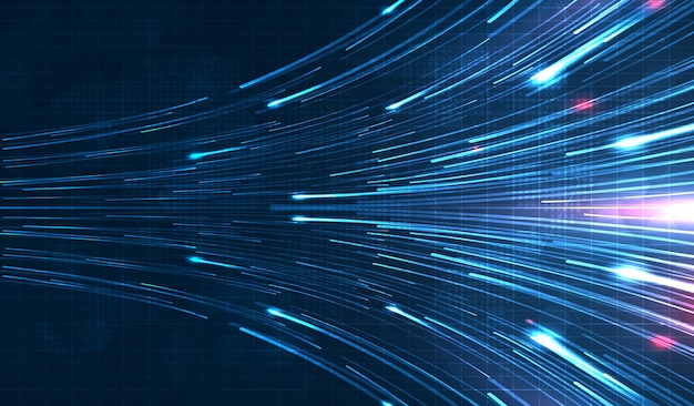 Blue light streak fiber optic speed line futuristic background for 5g or 6g technology wireless.