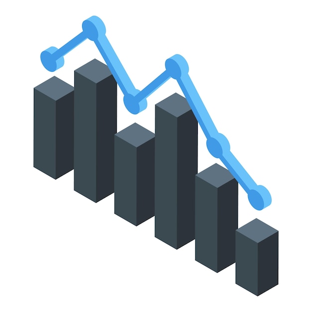 Blue line decreasing over grey bars showing negative trend