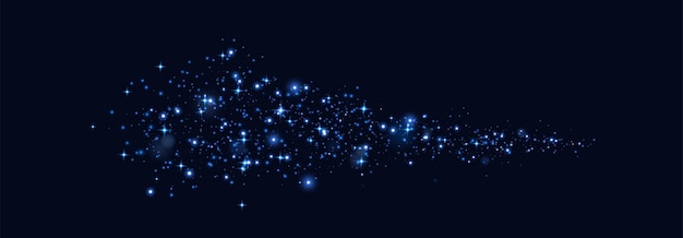 Blue magic sparks and dust stars Blue glow flare light effect Vector particles on black background