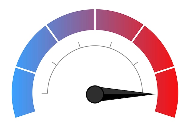 Bluered speed tester at maximum division illustration Internet downloading uploading data speed limit car computer engine quality Vector icon for business and advertising