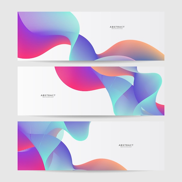Bộ banner nền sóng trừu tượng thiết kế Vector minh họa Chuyển động sóng hạt chảy Đường cong công nghệ kỹ thuật số chuyển động động