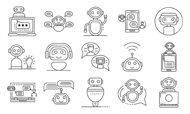 Bộ biểu tượng Chatbot, kiểu đường viền