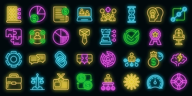 Bộ biểu tượng cộng tác kinh doanh vector neon