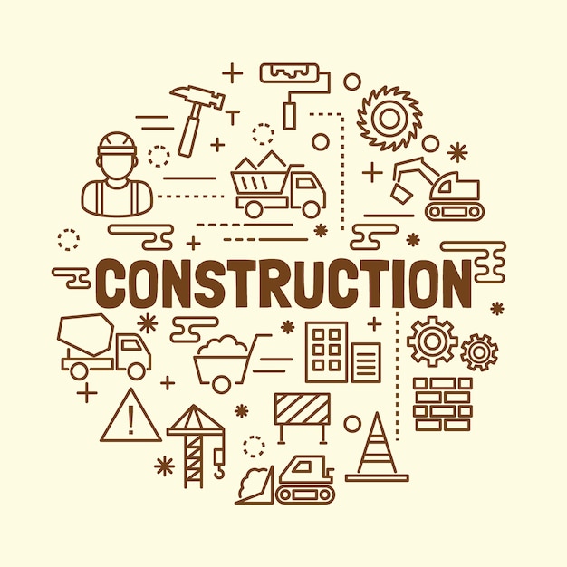 Bộ biểu tượng đường mỏng tối giản xây dựng