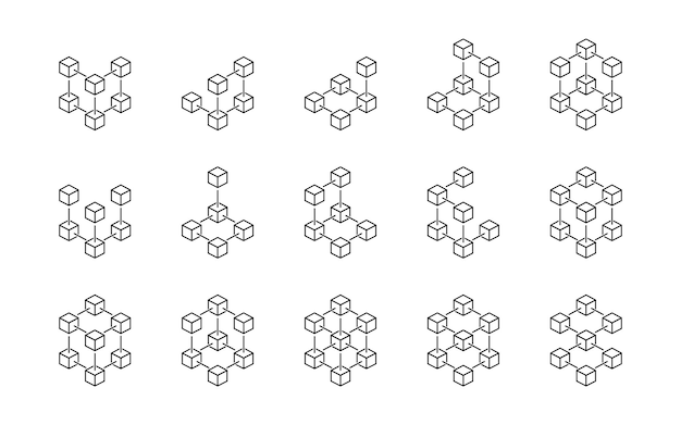 Bộ biểu tượng đường nét Blockchain. Các biểu tượng dữ liệu nhị phân Blockchain. Công nghệ kỹ thuật số Blockchain. Cấu trúc dữ liệu kỹ thuật số. Khái niệm vector. Hệ thống cơ sở dữ liệu. Đồ họa vector. EPS 10