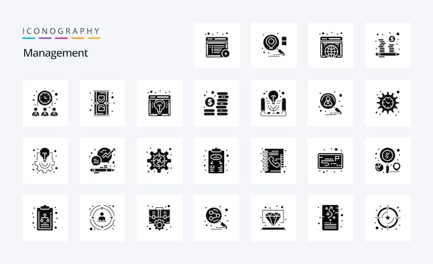 Bộ biểu tượng Glyph đặc 25 Quản lý Minh họa biểu tượng vector