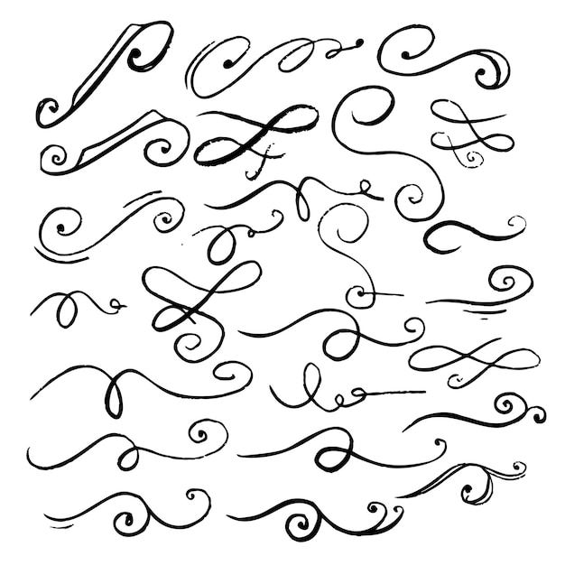 Bộ các yếu tố thư pháp vẽ tay. Dành cho áp phích, thiệp, biểu ngữ, tờ rơi. Minh họa vector