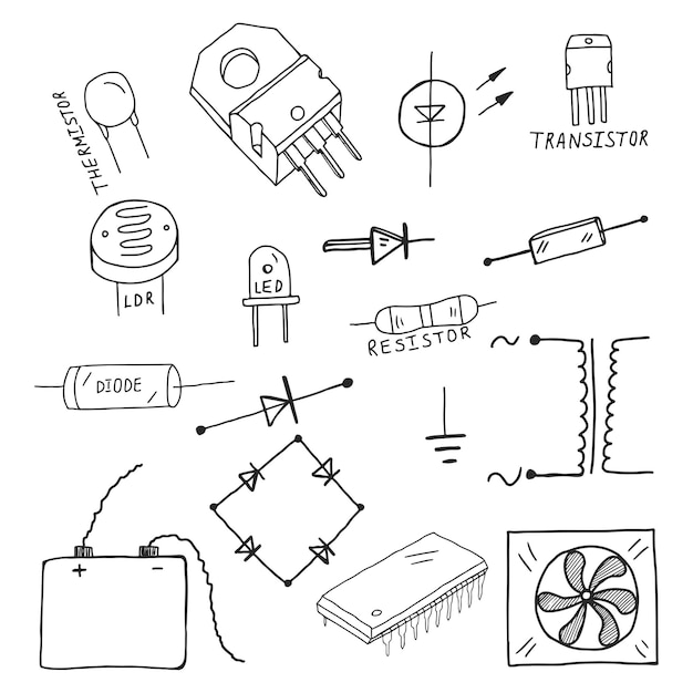Bộ chi tiết mạch vi điện tử minh họa vector đen trắng