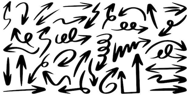 Bộ mũi tên vector vẽ tay nguệch ngoạc trên yếu tố thiết kế nền trắng hình ảnh minh họa vector