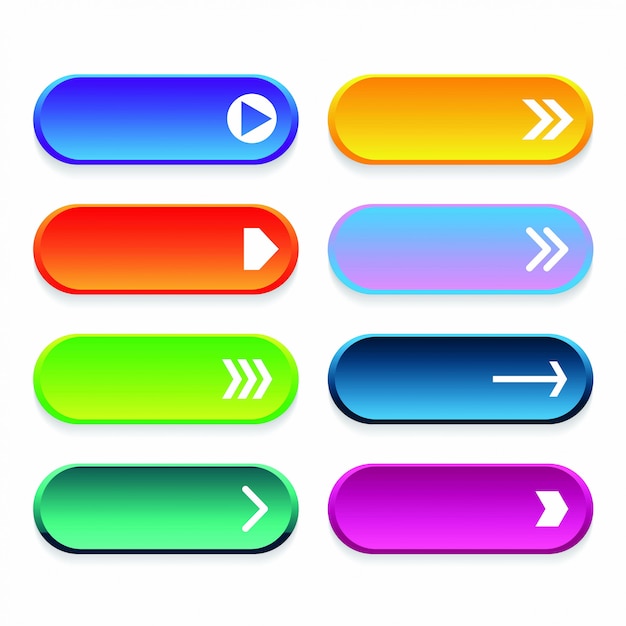 Bộ nút web gradient màu trên nền trắng. Bộ sưu tập các yếu tố web.