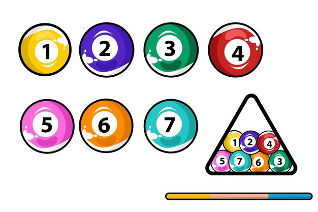 Bộ sưu tập bóng bi-a có số bóng snooker sáng bóng Nền trắng Vector