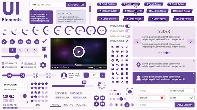 Bộ UI kit hiện đại gồm tập hợp các biểu tượng, nút và yếu tố điều hướng thiết yếu cho các ứng dụng di động và trang web. Lý tưởng cho thiết kế đáp ứng và bảng điều khiển