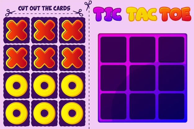 board game tic tac toe vector cartoon strategy game noughts and crosses board logic game cut out cards and play