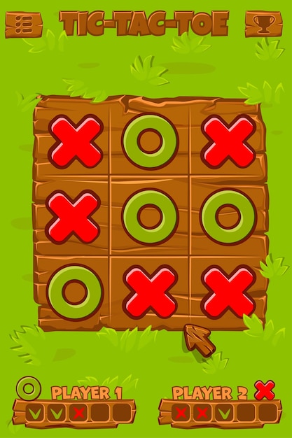 board game tictactoe grass background with wooden board spring holiday printable worksheet zero and crosses grid board logic game for your game development mobile ui farm themed