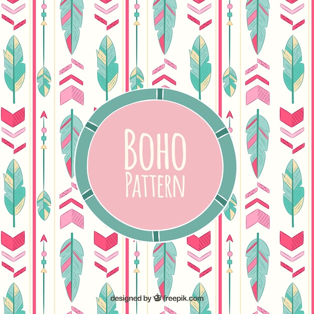 Boho pattern with colorful feathers