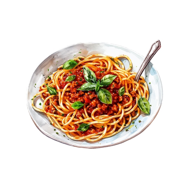 bolognese spaghetii vector illustration in watercolor style