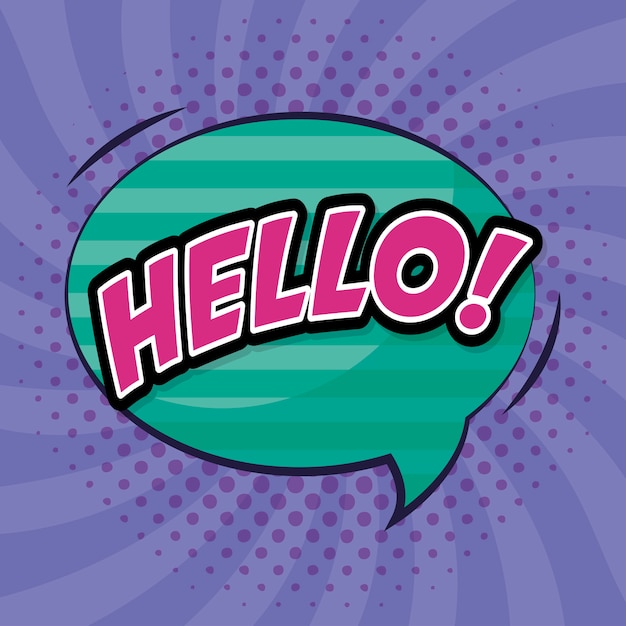 Bong bóng thoại với từ hello theo phong cách truyện tranh pop art