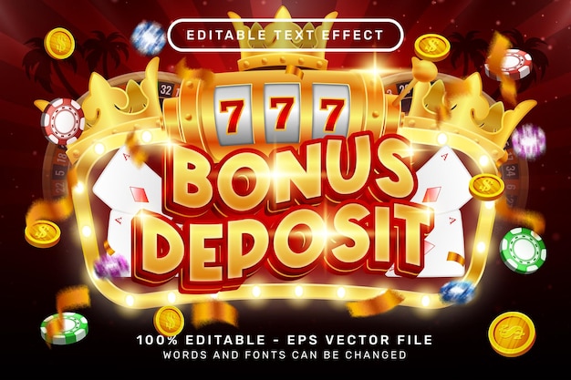 bonus deposit 3d text effect and editable text effect with slot machine illustration