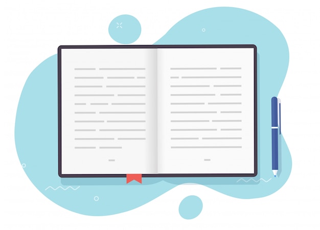 Book open pages with text or textbook paper notepad with bookmark