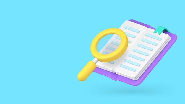 book reading searching educational information banner with copy space 3d icon realistic vector