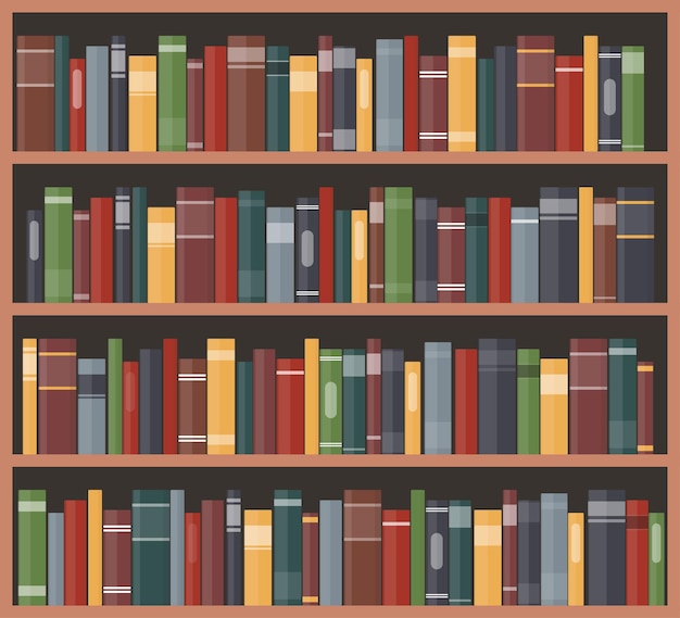 Bookcase with books Book shelves with multicolored book spines Vector illustration in flat style