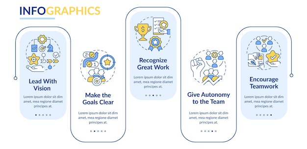 boosting worker motivation rectangle infographic template autonomous team data visualization with 5 steps process timeline info chart workflow layout with line icons latobold regular fonts used