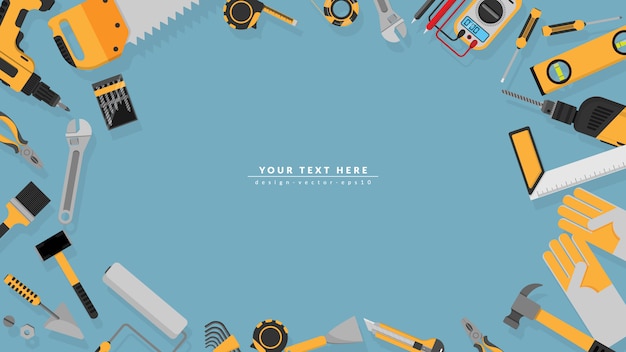 border frame of yellow tools set with blank copy space