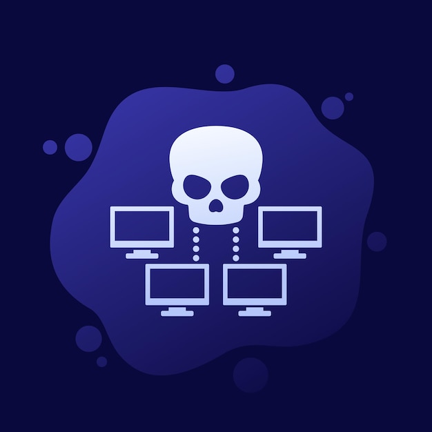 Botnet icon malware in computer network or bot attack vector
