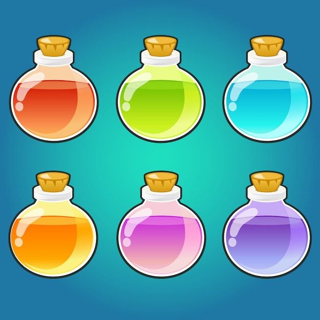 Bottles of magic potions set
