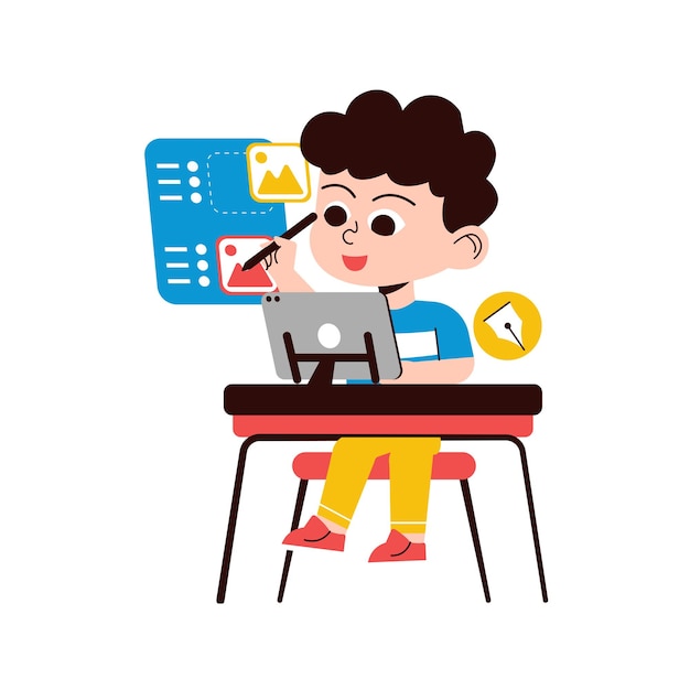 Boy Designing With Pad Illustration