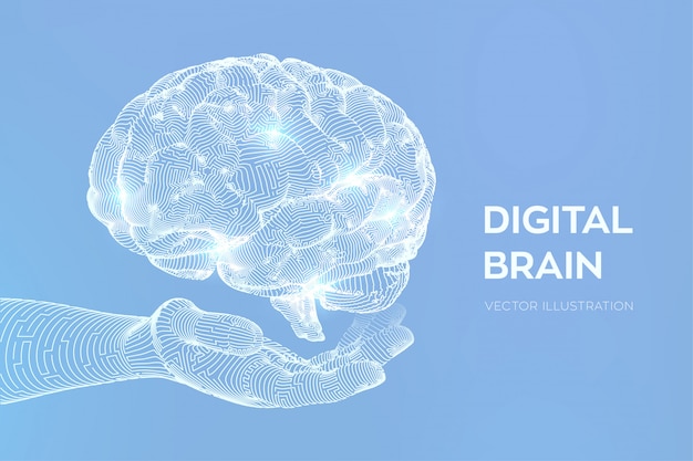 brain. digital brain in hand. neural network.