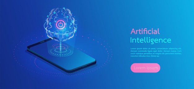 Brain with digital circuit artificial Intelligence landing page