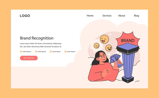 Brand recognition concept joyful representation of consumer satisfaction and brand loyalty emotive