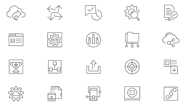 Branding line icon set Containing marketing product brand value design logo brand development icon