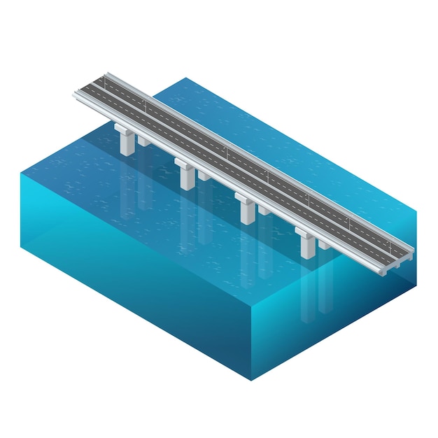 Bridge over the river,design, unit structure. 3d concept. Bridge construction. Vector flat 3d isometric illustration