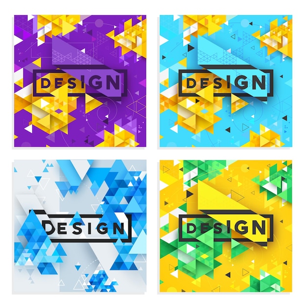Bright color covers set. Triangular shapes composition. Futuristic design posters. vector illustration