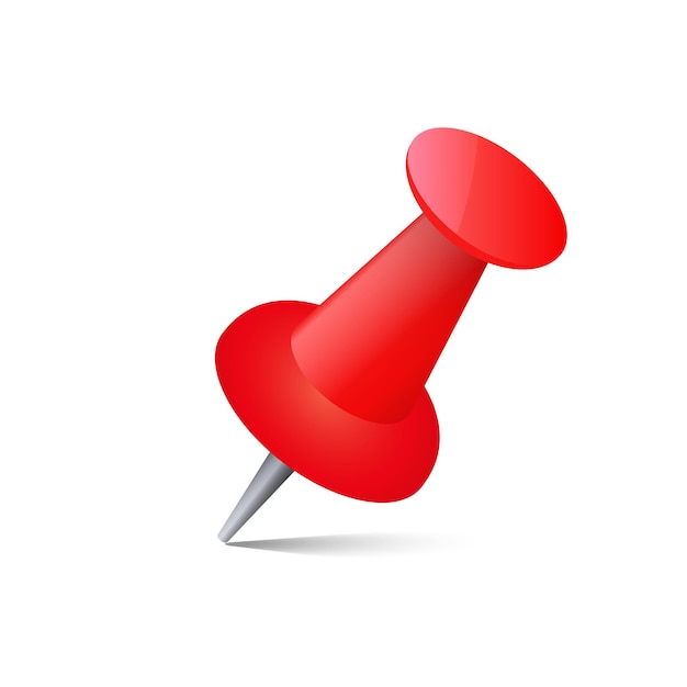 Bright red thumbtack for office or school use with sharp metal point and plastic head