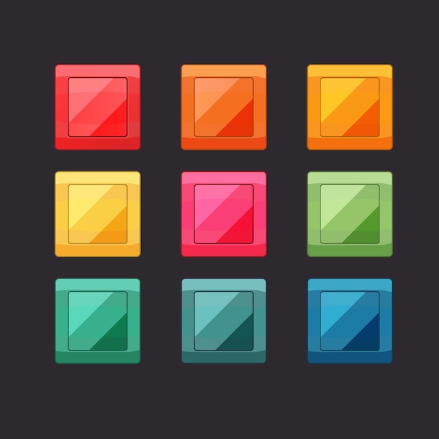 Bright square buttons for ui interface mobile games