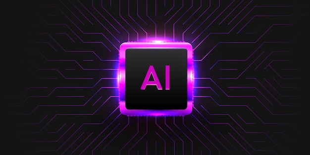 Brightly glowing ai chip on circuit board technology background cpu processor on tech bg computer