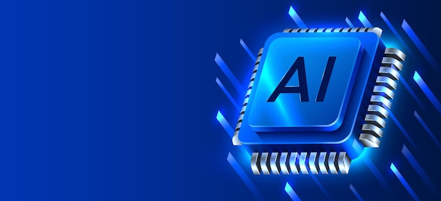 Brightly glowing ai computer chip technology concept cpu processor computer microchip