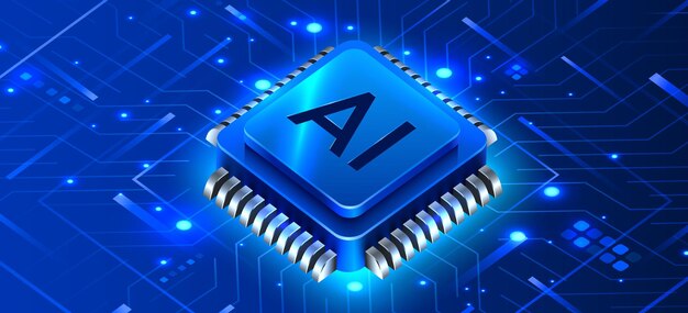 Brightly glowing ai computer chip technology concept cpu processor computer microchip